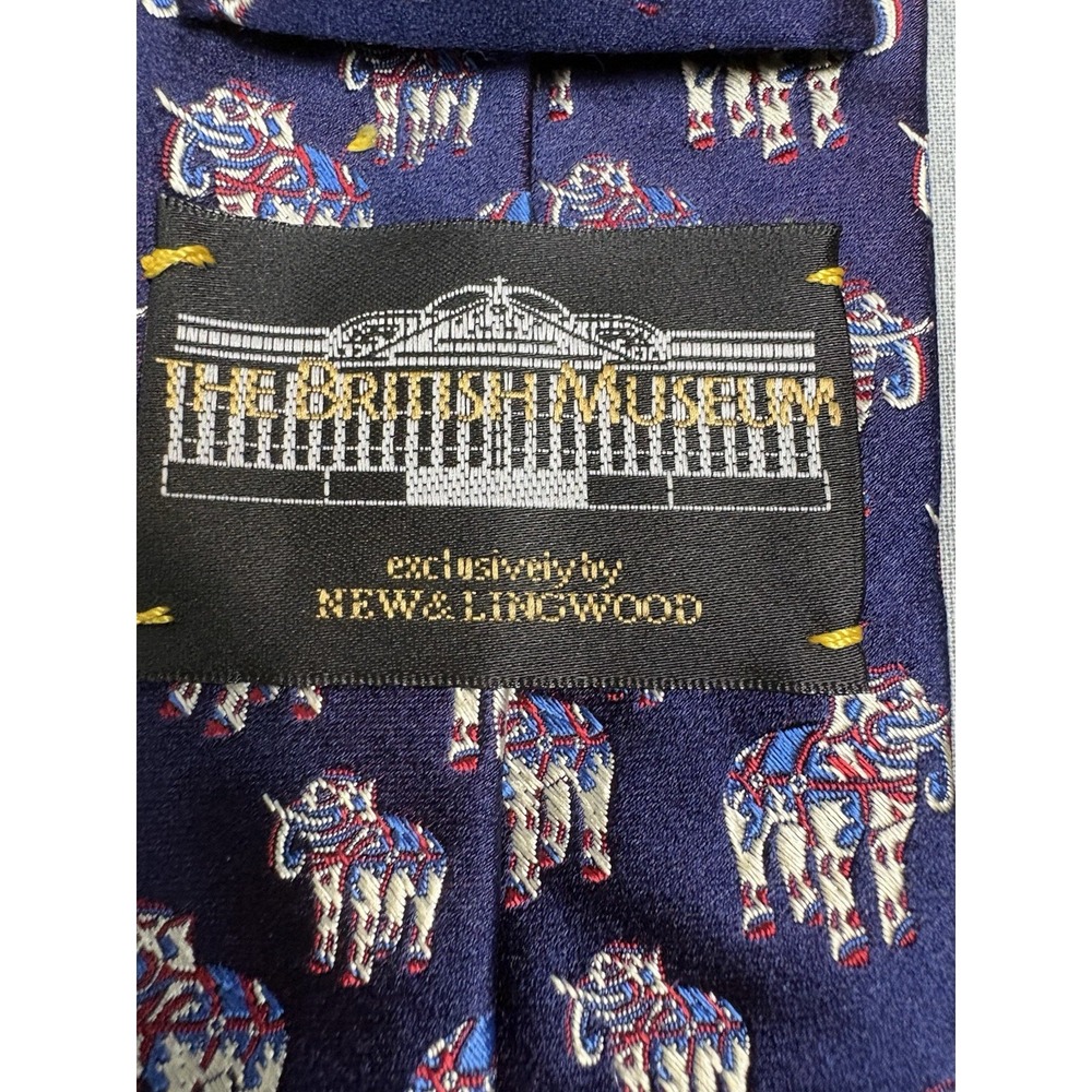 New & Lingwood British Museum Elephant Silk Tie Handmade Italy 60" Navy - Picture 10 of 13
